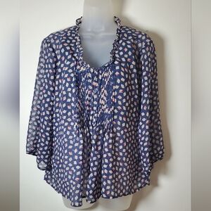 Navy Navy Blue Patterned Blouse